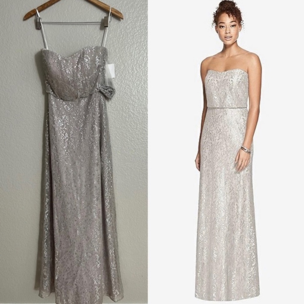 AFTER SIX BRIDESMAIDS BY DESSY 6786 SILVER LACE DRESS SZ. 14 PROM BRIDESMAID NWT